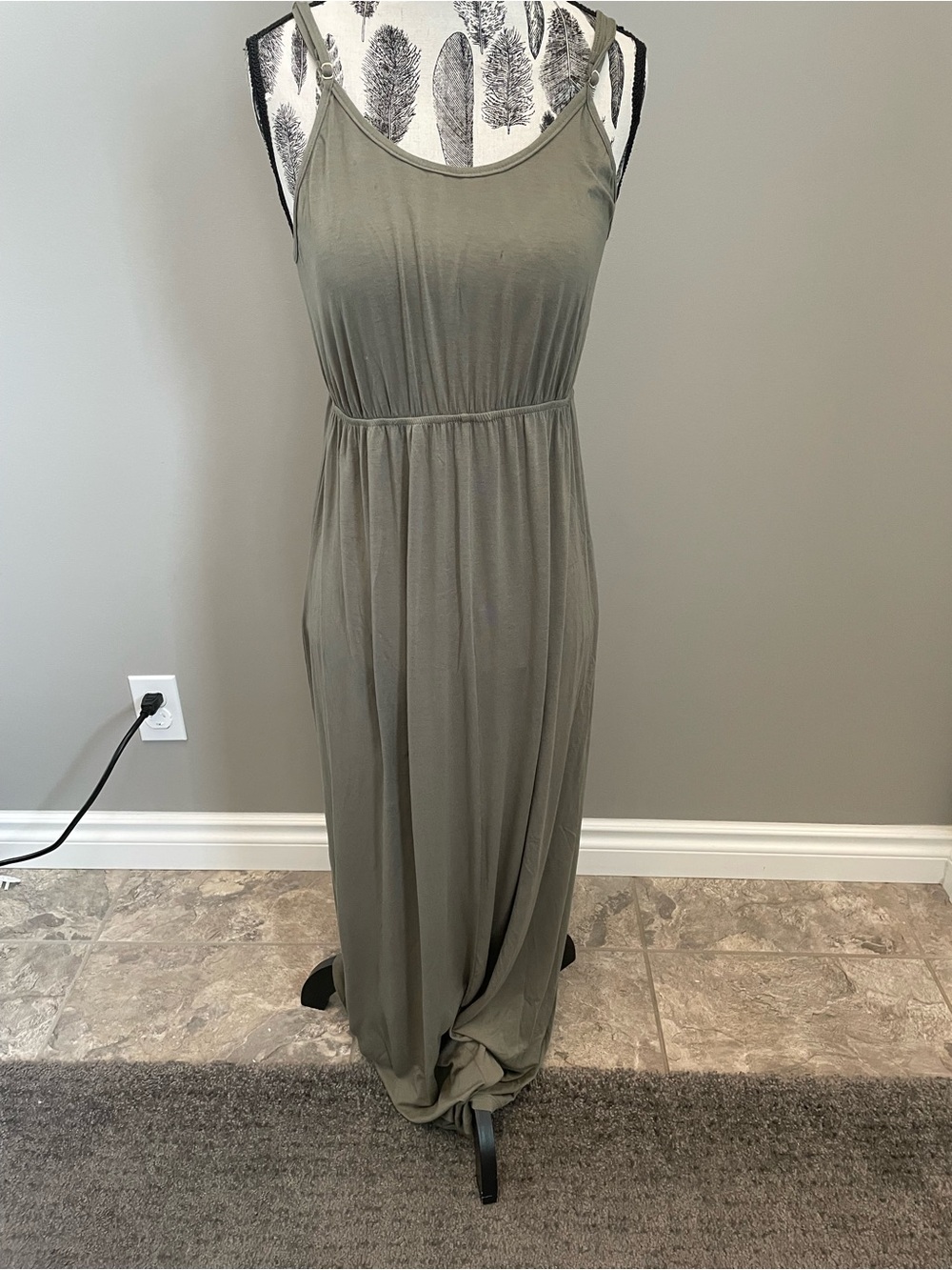 Olive Green Sleeveless Maxi Dress - Casual Everyday Style